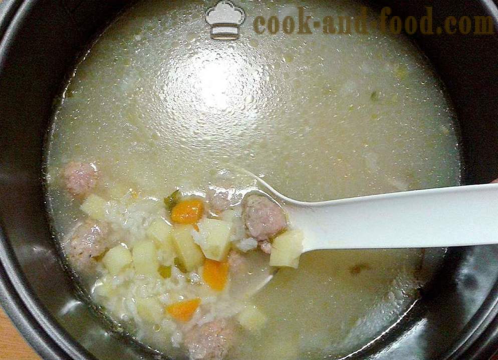 Απλή σούπα με κεφτεδάκια και ρύζι - πώς να μαγειρεύουν σούπα με κεφτεδάκια σε multivarka, βήμα προς βήμα φωτογραφίες συνταγή
