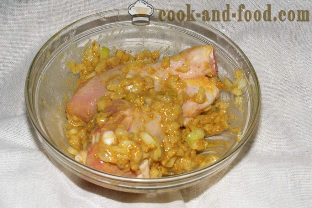 Κοτόπουλο με σάλτσα μουστάρδας στο φούρνο - πώς να μαγειρέψουν ένα κοτόπουλο στο φούρνο με πατάτες και κολοκύθα, με μια βήμα προς βήμα φωτογραφίες συνταγή