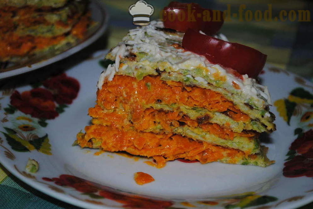 Κέικ λαχανικών από κολοκυθάκια γεμιστά με καρότο, κολοκύθι πώς να μαγειρεύουν μια τούρτα, βήμα προς βήμα φωτογραφίες συνταγή
