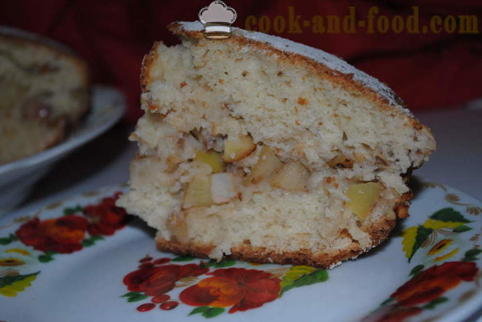 Ψωμί Κέικ με κεφίρ με μήλα και καρύδια - πώς να μαγειρεύουν μια τούρτα με κεφίρ, μια βήμα προς βήμα φωτογραφίες συνταγή