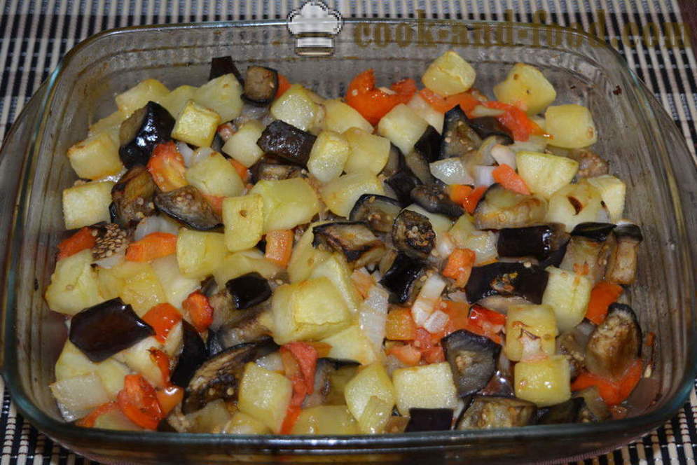 Στιφάδο λαχανικών με μελιτζάνες και κολοκυθάκια στο φούρνο - πώς να μαγειρεύουν σοταρισμένα μελιτζάνες και κολοκυθάκια, με μια βήμα προς βήμα φωτογραφίες συνταγή