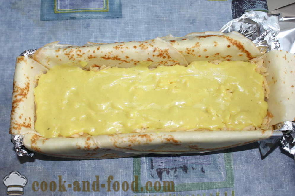 Τηγανίτες πίτα με μανιτάρια, τυρί και λαχανικά στο φούρνο - βήμα προς βήμα πώς να μαγειρεύουν μια συνταγή κέικ τηγανίτα με φωτογραφία