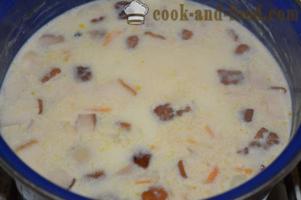 Σούπα λευκό φρέσκα μανιτάρια με τυρί κρέμα - πώς να μαγειρεύουν σούπα μανιταριών με φρέσκα μανιτάρια και τυρί, με μια βήμα προς βήμα φωτογραφίες συνταγή