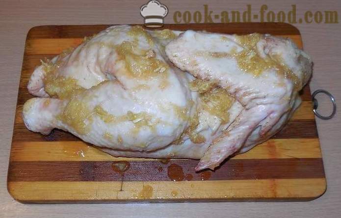 Κοτόπουλο ψημένο στο μανίκι (μισό σφάγιο) - ως ένα νόστιμο κοτόπουλο ψημένο στο φούρνο, το ψημένο σταδιακή συνταγή κοτόπουλου, με φωτογραφίες