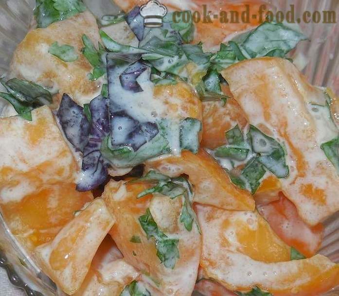 Μια απλή και νόστιμη σαλάτα από φρέσκια ντομάτα με ξινή κρέμα, σκόρδο και βασιλικό - πώς να μαγειρεύουν σαλάτα ντομάτα - συνταγή με φωτογραφίες - βήμα προς βήμα