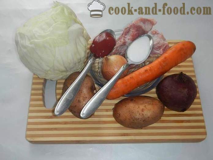 Κλασικό κόκκινο μπορς με τεύτλα και το κρέας - πώς να μαγειρεύουν σούπα - ένα βήμα προς βήμα τη συνταγή με φωτογραφία ουκρανική borsch