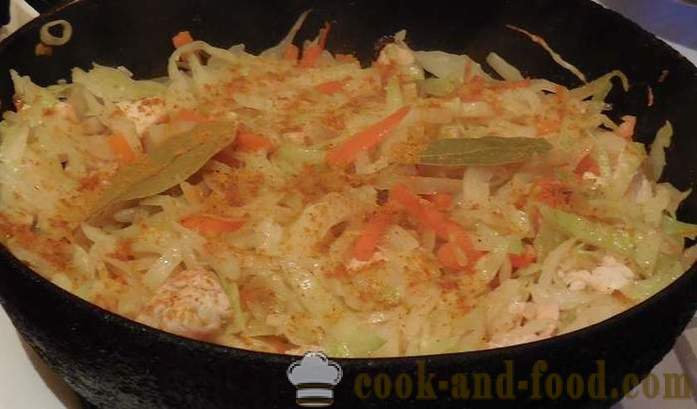 Κοκκινιστό λάχανο με κοτόπουλο, λαχανικά και κάρυ - πώς να μαγειρεύουν βρασμένο λάχανο με κοτόπουλο κρέας - ένα βήμα προς βήμα φωτογραφίες συνταγή