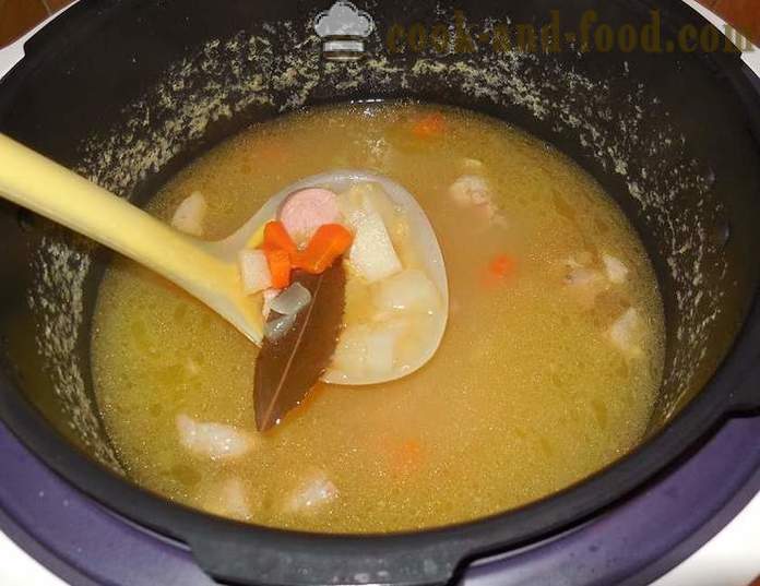 Σούπα με μπιζέλια σε multivarka, με βάση το κρέας και τα καπνιστά λουκάνικα - πώς να μαγειρεύουν σούπα με μπιζέλια - ένα βήμα προς βήμα φωτογραφίες συνταγή