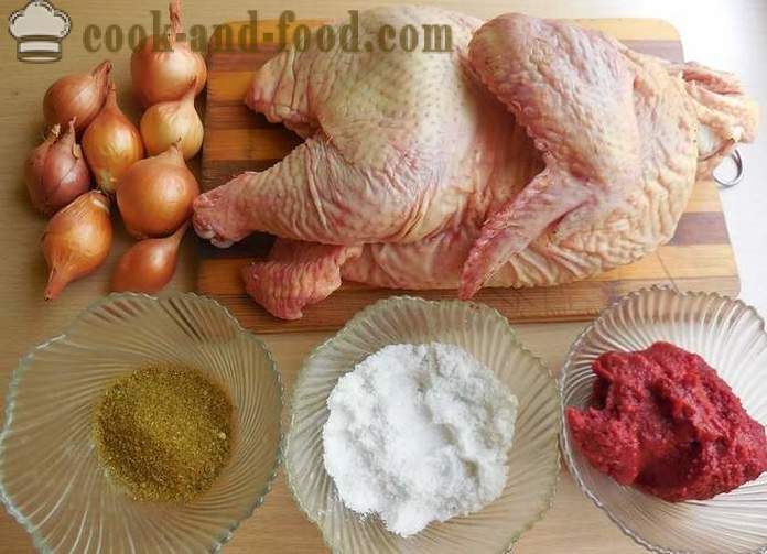 Μπάρμπεκιου κοτόπουλο στη σχάρα - νόστιμα και ζουμερά σουβλάκια κοτόπουλο με σάλτσα ντομάτας - ένα βήμα προς βήμα φωτογραφίες συνταγή