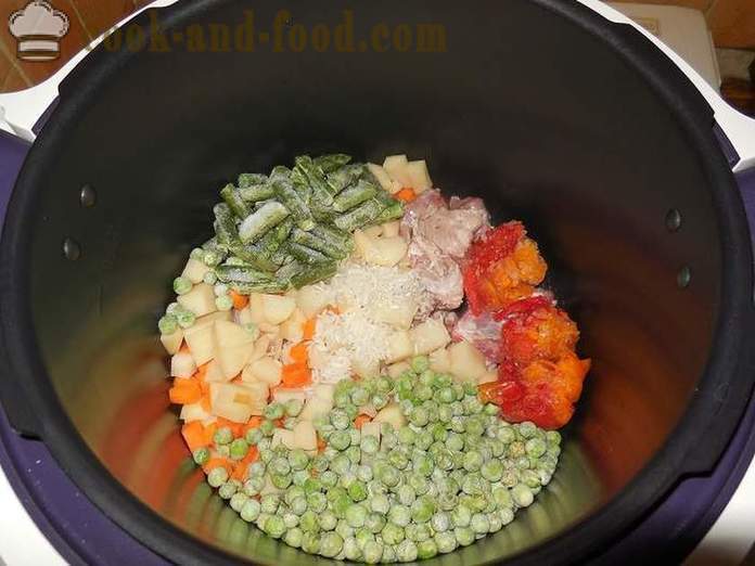 Delicious σούπα λαχανικών με κρέας στο multivarka - ένα βήμα προς βήμα τη συνταγή με φωτογραφίες πώς να μαγειρεύουν σούπα λαχανικών με κατεψυγμένα μπιζέλια και φασολάκια