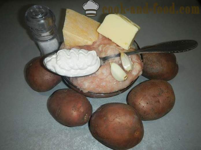 Πατάτες φούρνου με κιμά και τυρί - όπως ψητές πατάτες στο φούρνο, το βήμα συνταγή βήμα με φωτογραφίες.