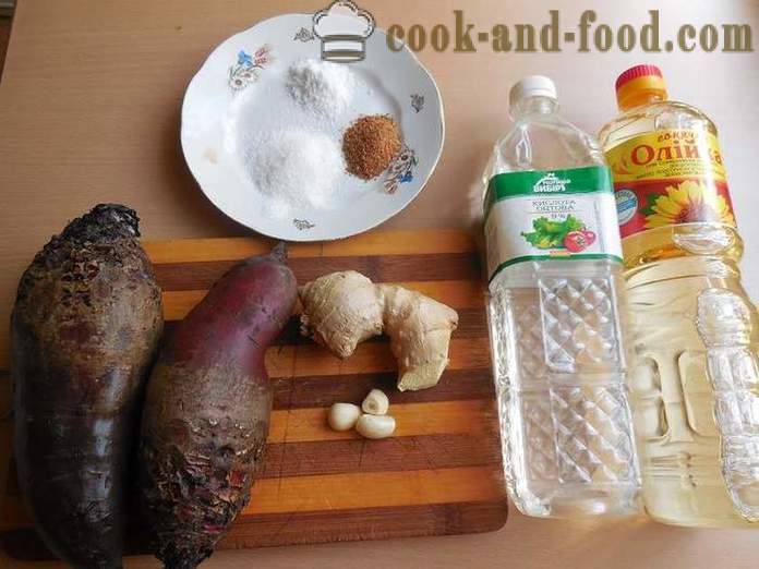 Τεύτλα στην κορεατική στο σπίτι - απλή και νόστιμη σαλάτα με παντζάρια, το σκόρδο και το τζίντζερ, βήμα προς βήμα συνταγή με φωτογραφίες.