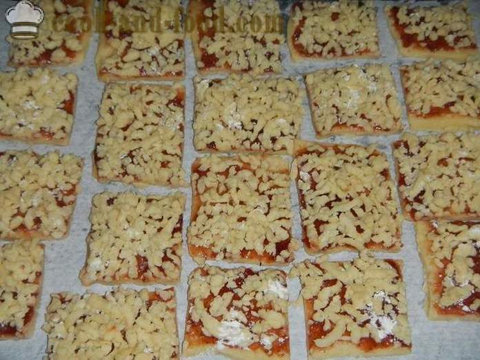 Μπισκότα κουλουράκι με μαρμελάδα και ψίχουλα από τη δοκιμή - πώς να μαγειρεύουν μπισκότα με ψίχουλα στην κορυφή, βήμα προς βήμα τη συνταγή τεμαχισμένο ζαχαροπλαστικής με φωτογραφίες.
