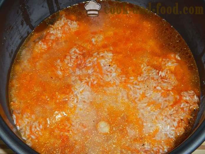 Χοιρινό κρέας και τραγανό ρύζι σε multivarka - πώς να μαγειρεύουν ρύζι με κρέας στο multivarka, βήμα προς βήμα συνταγή με φωτογραφίες.