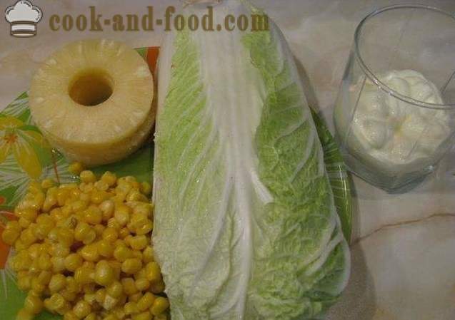 Κινέζοι σαλάτα λάχανο με ανανά, καλαμπόκι και ρόδι - εύκολο, απλό και πολύ νόστιμο, με μια βήμα προς βήμα φωτογραφίες συνταγή