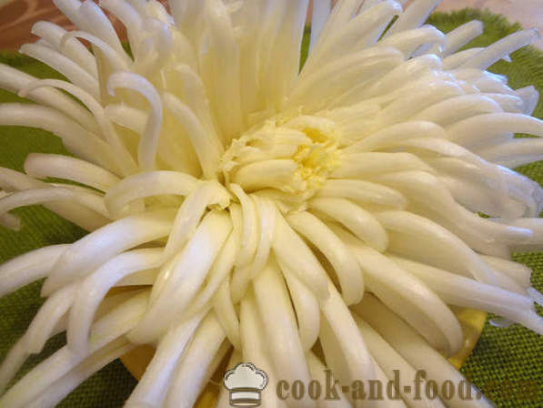 Σκάλισμα για αρχάριους λαχανικά: Chrysanthemum λουλούδι της κινέζικο λάχανο, φωτογραφίες