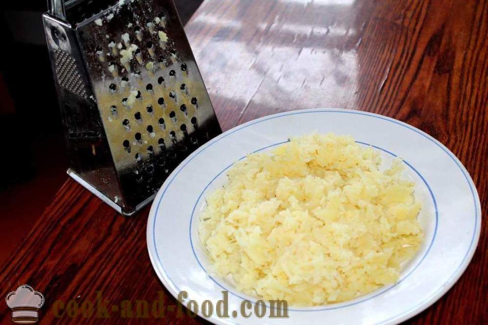 Mimosa Σαλάτα με saury και πατάτες - πώς να κάνει μια σαλάτα μιμόζα με πατάτες και saury, ένα βήμα προς βήμα φωτογραφίες συνταγή